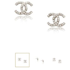 CHANEL Gold Metal CC Logo Crystal Stud Earrings